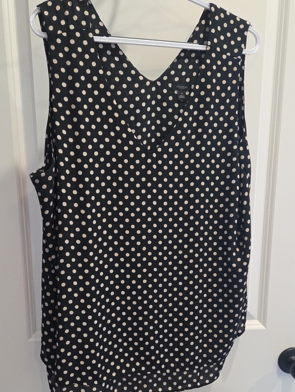 Ann Taylor Black and Cream Polka Dot V-Neck Camisole